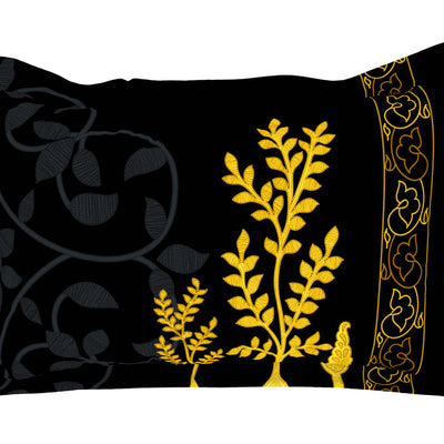 Floral Black 100% Cotton King Size Bedsheet - Gold - Rangana By Spaces