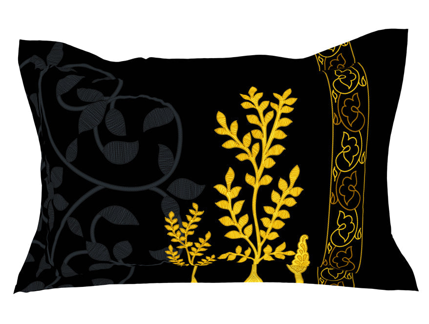 Floral Black 100% Cotton King Size Bedsheet - Gold - Rangana By Spaces
