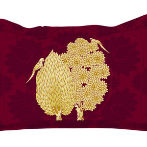 Floral Pichwai Cerise - Dark Pink 100% Cotton King Size Bedsheet - Gold - Rangana By Spaces