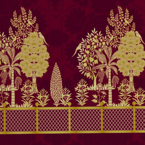 Floral Pichwai Cerise - Dark Pink 100% Cotton King Size Bedsheet - Gold - Rangana By Spaces