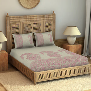 Floral Mellow Rose - Blush 100% Cotton King Size Bedsheet - Chamba Rumal - Rangana By Spaces