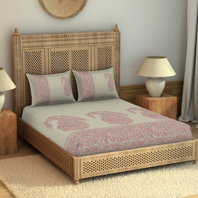 Floral Mellow Rose - Blush 100% Cotton King Size Bedsheet - Chamba Rumal - Rangana By Spaces