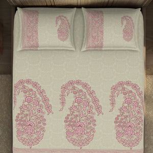 Floral Mellow Rose - Blush 100% Cotton King Size Bedsheet - Chamba Rumal - Rangana By Spaces
