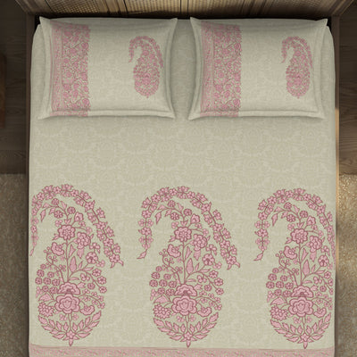 Floral Mellow Rose - Blush 100% Cotton King Size Bedsheet - Chamba Rumal - Rangana By Spaces