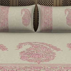 Floral Mellow Rose - Blush 100% Cotton King Size Bedsheet - Chamba Rumal - Rangana By Spaces