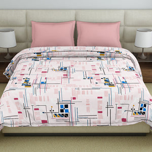 Geometric Petal Pink - Blush Polycotton Double Quilt / AC Comforter - Amaya By Welspun