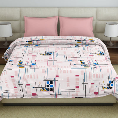 Geometric Petal Pink - Blush Polycotton Double Quilt / AC Comforter - Amaya By Welspun