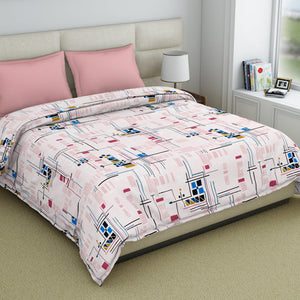 Geometric Petal Pink - Blush Polycotton Double Quilt / AC Comforter - Amaya By Welspun