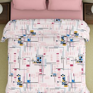 Geometric Petal Pink - Blush Polycotton Double Quilt / AC Comforter - Amaya By Welspun
