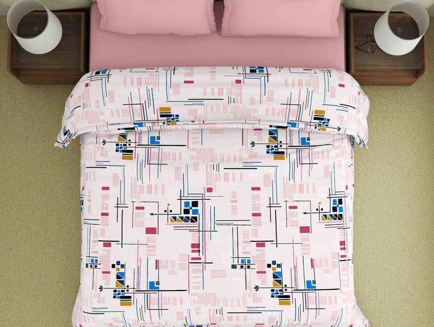 Geometric Petal Pink - Blush Polycotton Double Quilt / AC Comforter - Amaya By Welspun