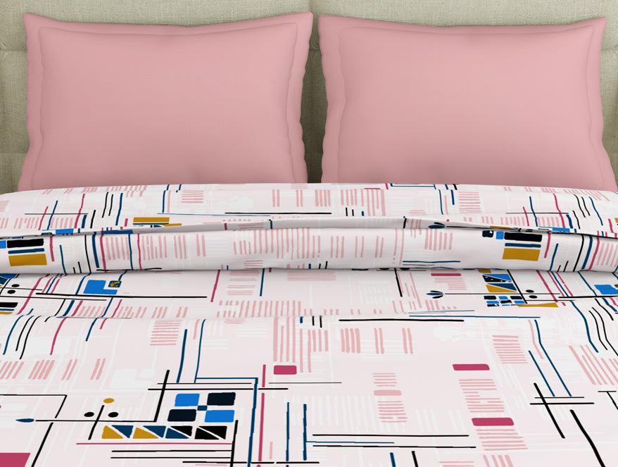 Geometric Petal Pink - Blush Polycotton Double Quilt / AC Comforter - Amaya By Welspun