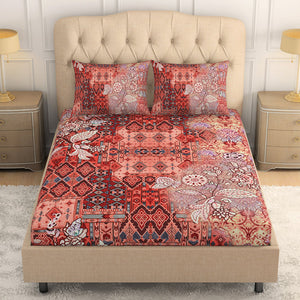Floral Persimmon - Orange 100% Cotton King Size Bedsheet - Caravan By Spaces