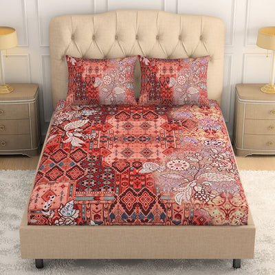 Floral Persimmon - Orange 100% Cotton King Size Bedsheet - Caravan By Spaces