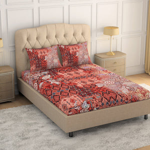 Floral Persimmon - Orange 100% Cotton King Size Bedsheet - Caravan By Spaces
