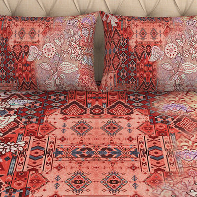 Floral Persimmon - Orange 100% Cotton King Size Bedsheet - Caravan By Spaces