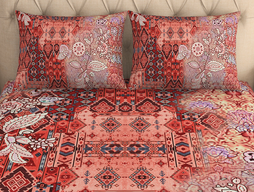 Floral Persimmon - Orange 100% Cotton King Size Bedsheet - Caravan By Spaces