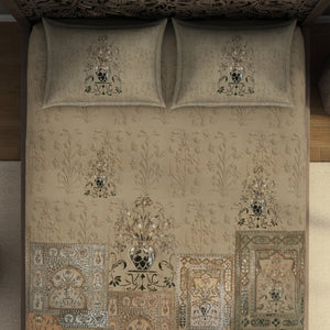 Floral Moonlight - Light Brown 100% Cotton King Size Bedsheet - Marble Inlay - Rangana By Spaces