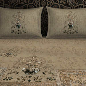 Floral Moonlight - Light Brown 100% Cotton King Size Bedsheet - Marble Inlay - Rangana By Spaces