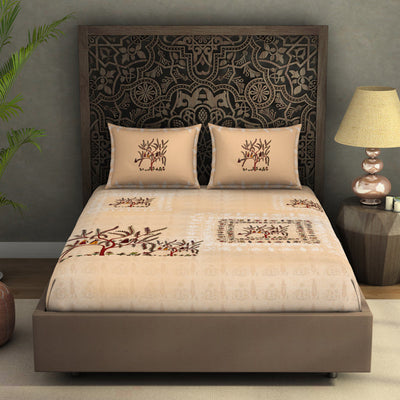 Floral Creme Brulee - Beige 100% Cotton King Size Bedsheet - Chamba Rumal - Rangana By Spaces