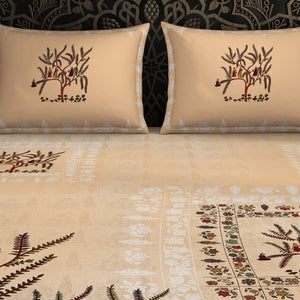 Floral Creme Brulee - Beige 100% Cotton King Size Bedsheet - Chamba Rumal - Rangana By Spaces