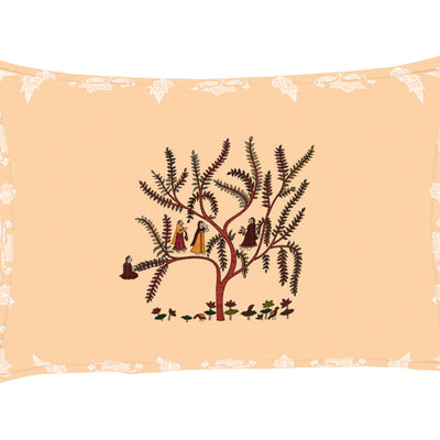 Floral Creme Brulee - Beige 100% Cotton King Size Bedsheet - Chamba Rumal - Rangana By Spaces