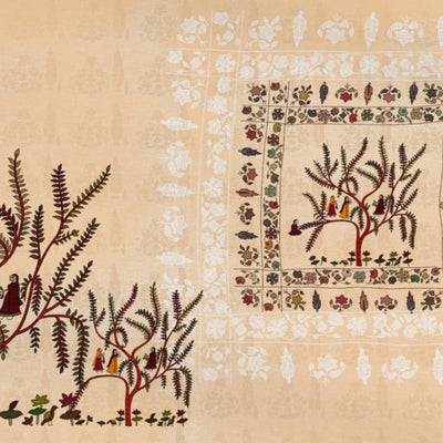 Floral Creme Brulee - Beige 100% Cotton King Size Bedsheet - Chamba Rumal - Rangana By Spaces