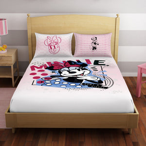 Character Strawberry Cream - Blush 100% Cotton Double Bedsheet - Disney Minnie By Spaces