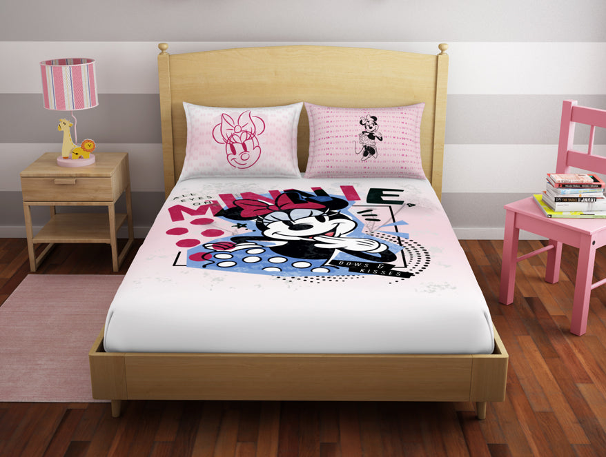 Character Strawberry Cream - Blush 100% Cotton Double Bedsheet - Disney Minnie By Spaces