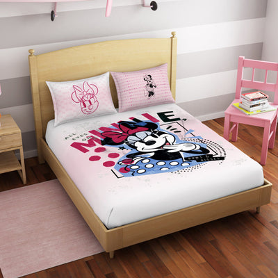 Character Strawberry Cream - Blush 100% Cotton Double Bedsheet - Disney Minnie By Spaces