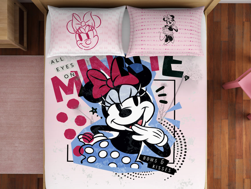 Character Strawberry Cream - Blush 100% Cotton Double Bedsheet - Disney Minnie By Spaces