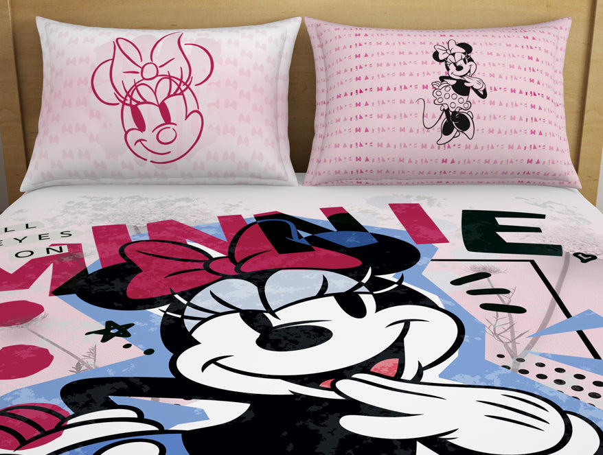 Character Strawberry Cream - Blush 100% Cotton Double Bedsheet - Disney Minnie By Spaces