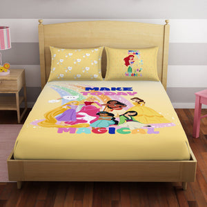 Character Golden Haze - Yellow 100% Cotton Double Bedsheet - Disney Princess By Spaces