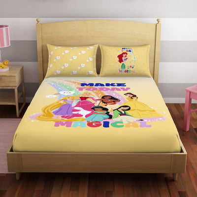 Character Golden Haze - Yellow 100% Cotton Double Bedsheet - Disney Princess By Spaces