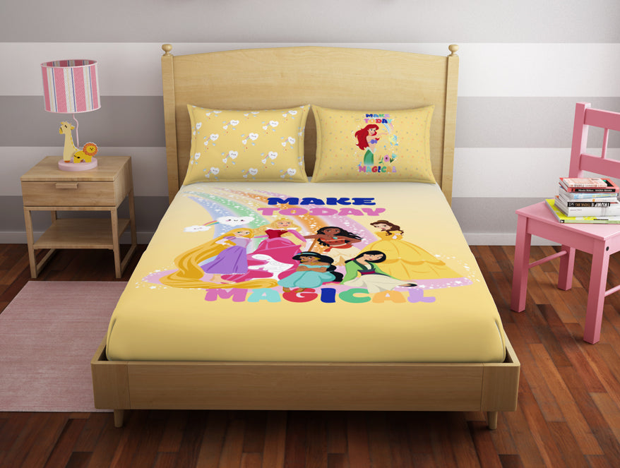Character Golden Haze - Yellow 100% Cotton Double Bedsheet - Disney Princess By Spaces