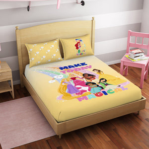 Character Golden Haze - Yellow 100% Cotton Double Bedsheet - Disney Princess By Spaces