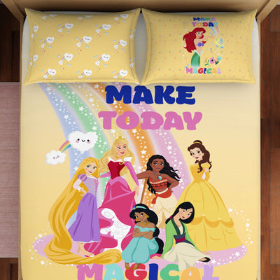 Character Golden Haze - Yellow 100% Cotton Double Bedsheet - Disney Princess By Spaces