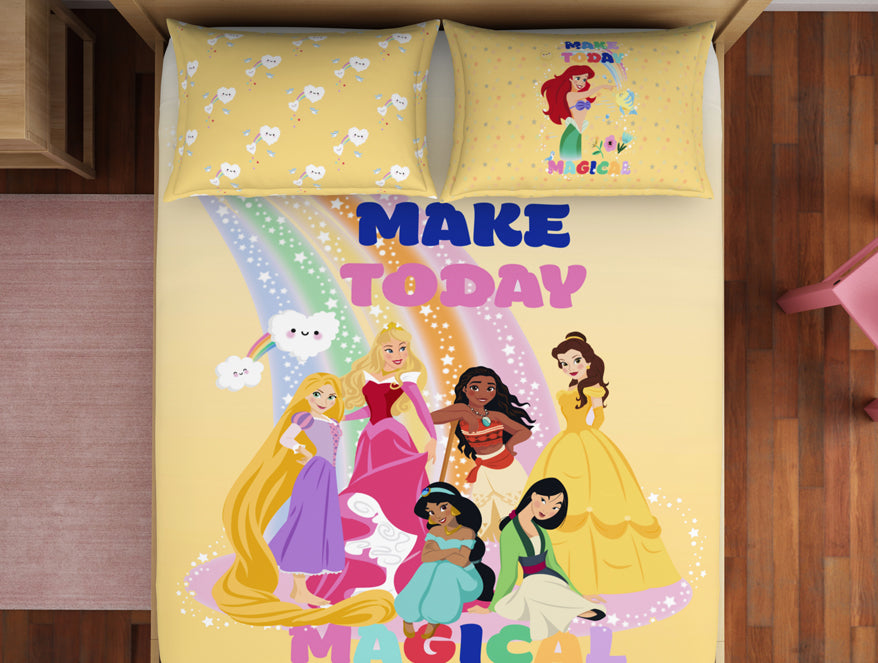 Character Golden Haze - Yellow 100% Cotton Double Bedsheet - Disney Princess By Spaces