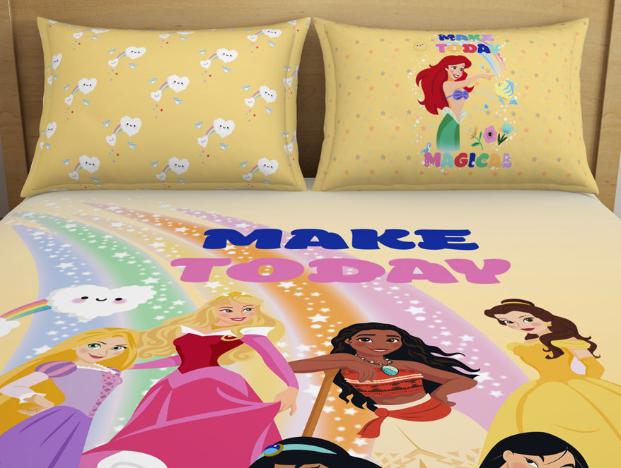 Character Golden Haze - Yellow 100% Cotton Double Bedsheet - Disney Princess By Spaces