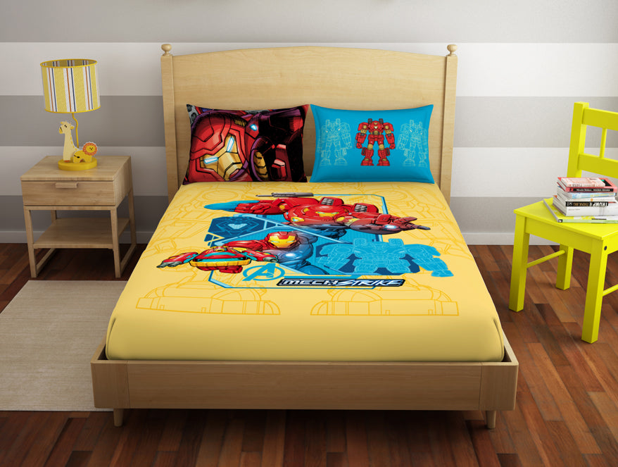 Character Daffodil - Yellow 100% Cotton Double Bedsheet - Marvel Iron Man By Spaces
