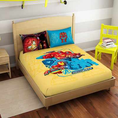 Character Daffodil - Yellow 100% Cotton Double Bedsheet - Marvel Iron Man By Spaces