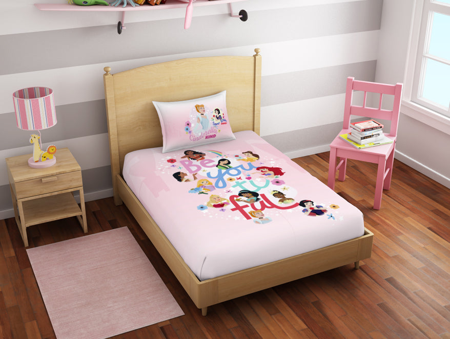Character Rose Shadow - Pink 100% Cotton Single Bedsheet - Disney Princess By Spaces