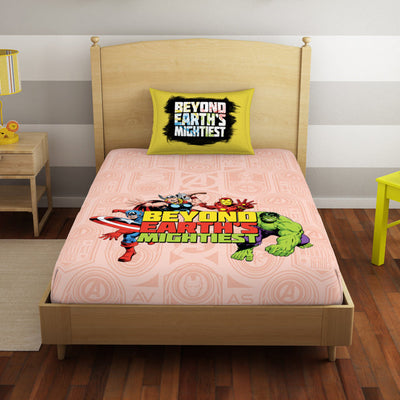 Character Tropical Peach - Light Orange 100% Cotton Single Bedsheet - Marvel Avengers By Spaces