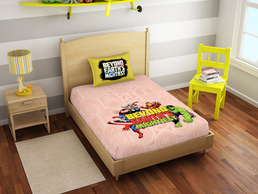 Character Tropical Peach - Light Orange 100% Cotton Single Bedsheet - Marvel Avengers By Spaces