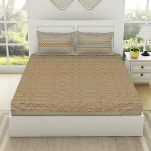 Geometric Angora - Beige 100% Cotton King Fitted Sheet - Gypsy By Spaces