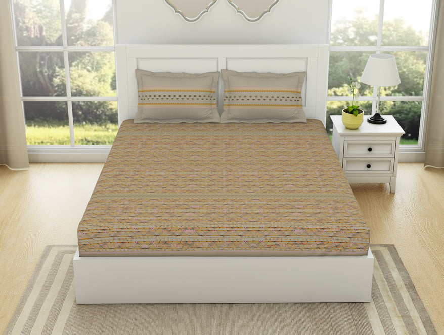 Geometric Angora - Beige 100% Cotton King Fitted Sheet - Gypsy By Spaces