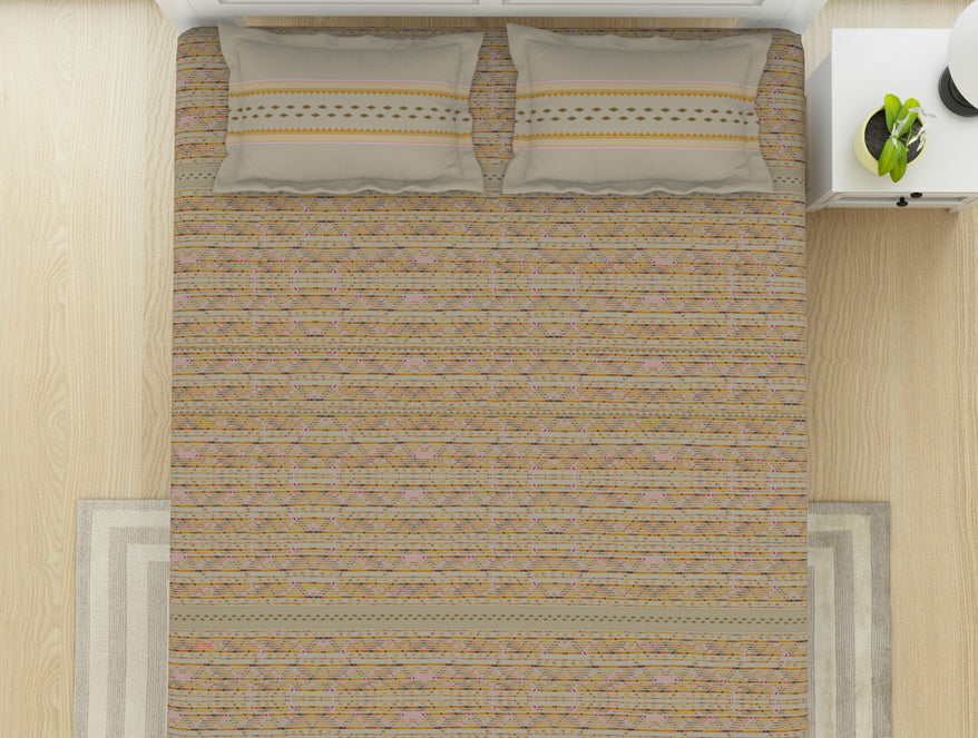 Geometric Angora - Beige 100% Cotton King Fitted Sheet - Gypsy By Spaces