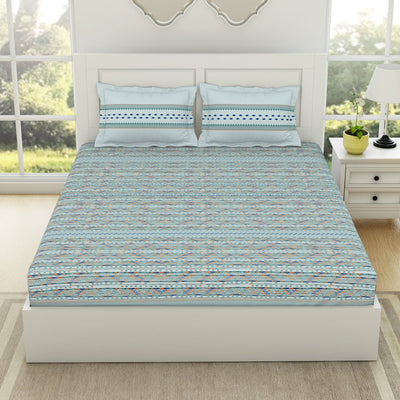 Geometric Iced Aqua - Light Blue 100% Cotton King Fitted Sheet - Gypsy By Spaces