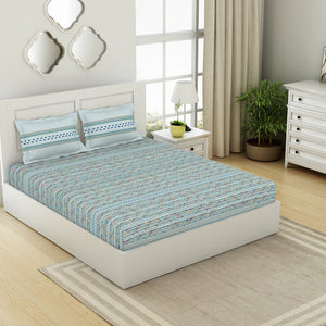 Geometric Iced Aqua - Light Blue 100% Cotton King Fitted Sheet - Gypsy By Spaces