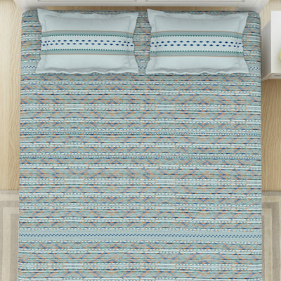 Geometric Iced Aqua - Light Blue 100% Cotton King Fitted Sheet - Gypsy By Spaces