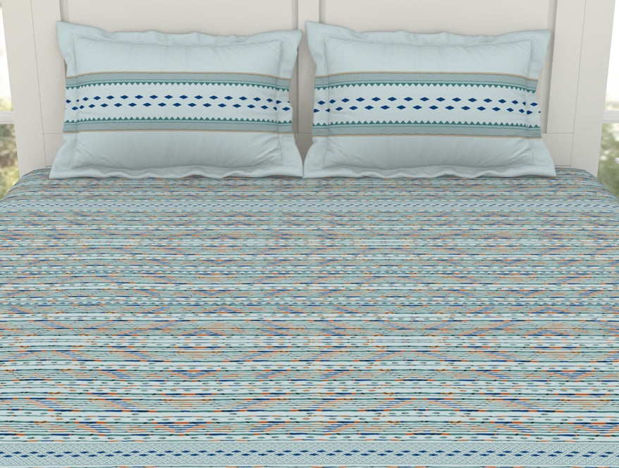 Geometric Iced Aqua - Light Blue 100% Cotton King Fitted Sheet - Gypsy By Spaces